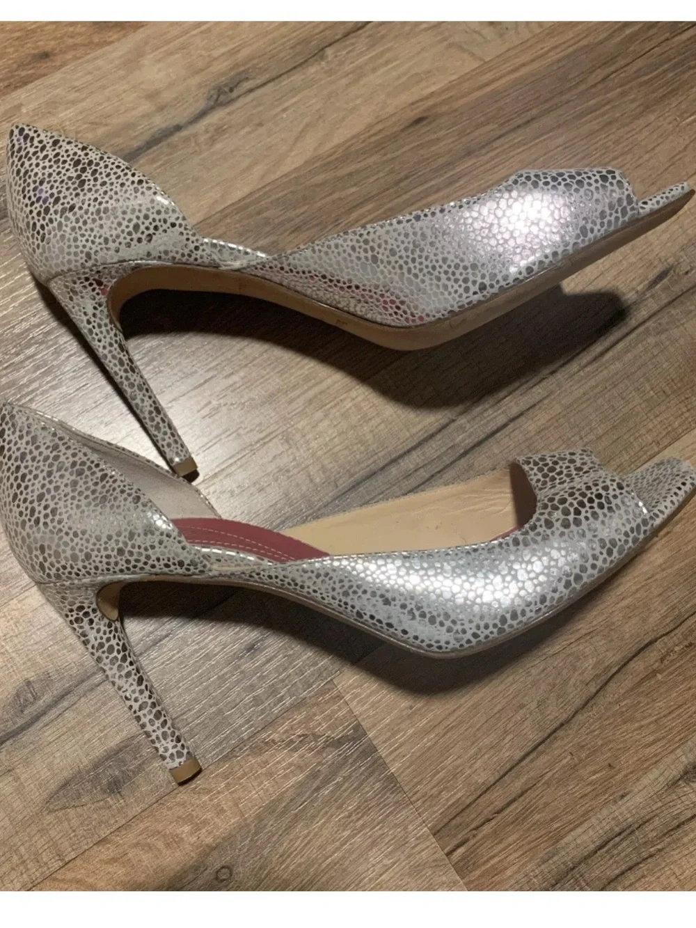 kate spade Silver Textured D'Orsay Peep-Toe Heels Sz 9B